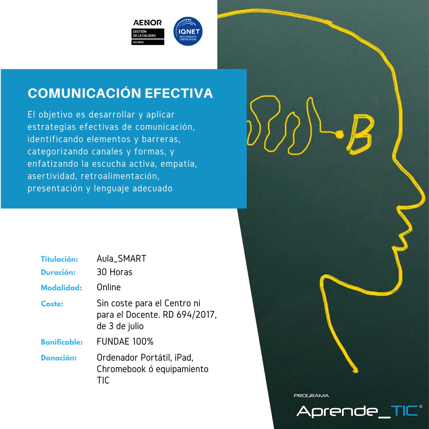 ¡Mejora tus habilidades comunicativas! Este curso de 30 horas te enseñará técnicas para comunicarte de manera clara y persuasiva en cualquier situación. Aprende a escuchar activamente, resolver conflictos y transmitir tus ideas con eficacia. ¡Inscríbete y transforma tu comunicación!