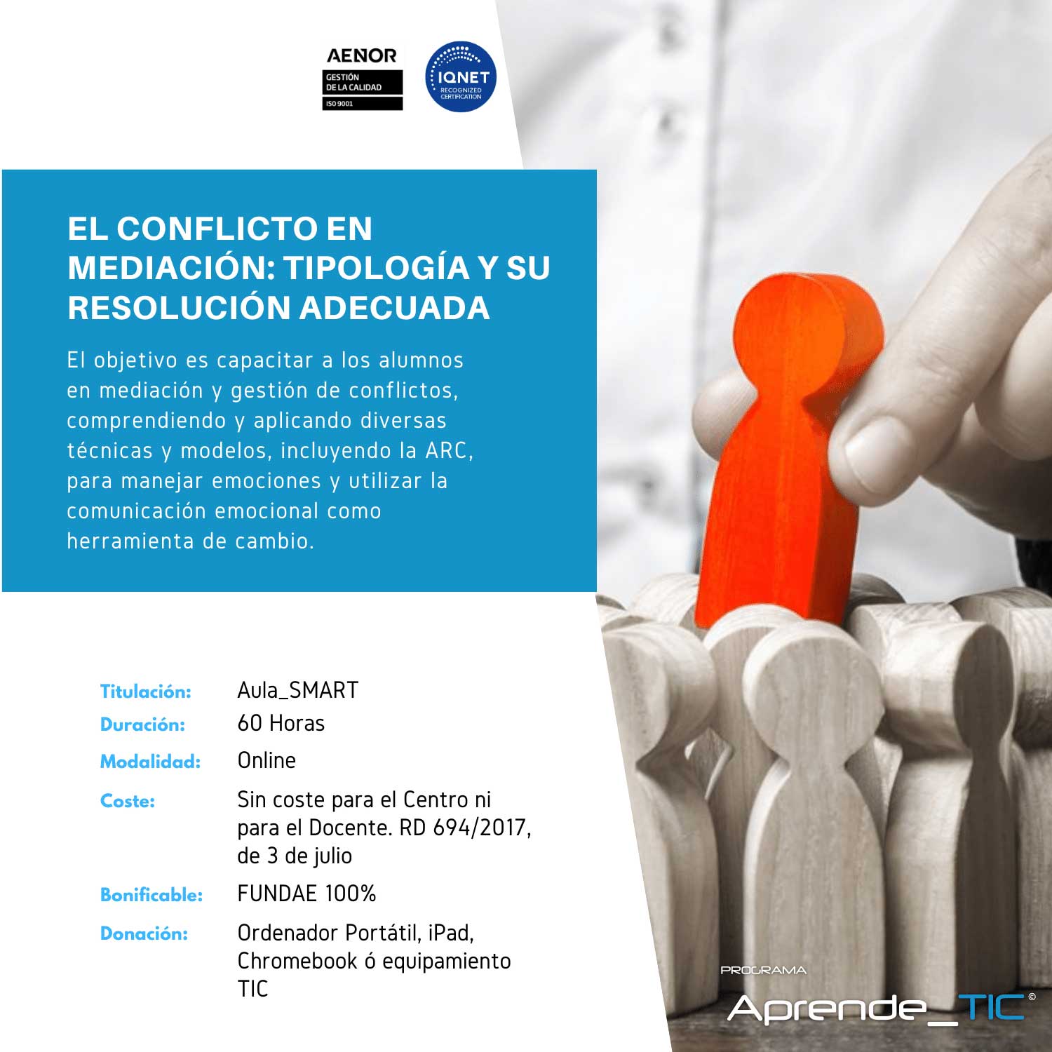 ¡Descubre nuestro curso de El Conflicto en Mediación: Tipología y su Resolución Adecuada! En 60 horas, aprende a gestionar conflictos de manera efectiva y a dominar técnicas de mediación. Mejora tus habilidades profesionales y emocionales. ¡Inscríbete ahora y transforma tu enfoque en la mediación!