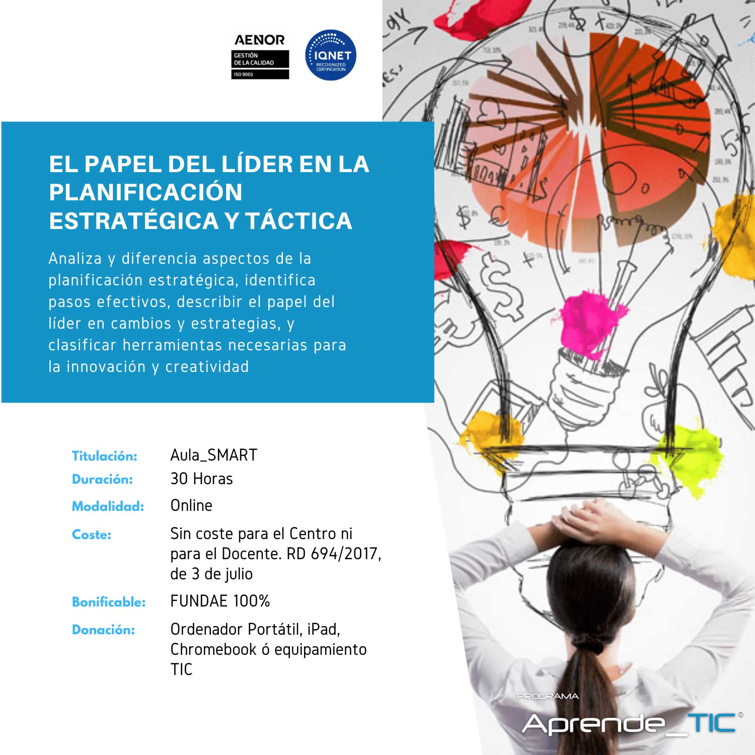 ¡Descubre nuestro curso El Papel del Líder en la Planificación Estratégica y Táctica! En solo 30 horas, aprende a liderar con eficacia y a utilizar herramientas estratégicas para el éxito organizacional. Mejora tus habilidades y transforma tu equipo. ¡Inscríbete ahora y lleva tu liderazgo al siguiente nivel!
