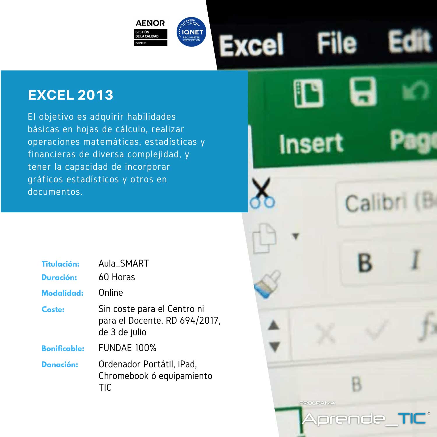 ¡Descubre nuestro curso Excel 2013! En solo 60 horas, domina las funciones y herramientas esenciales de Excel para mejorar tu productividad y eficiencia. Aprende desde lo básico hasta lo avanzado y transforma tu manejo de datos. ¡Inscríbete ahora y potencia tus habilidades!