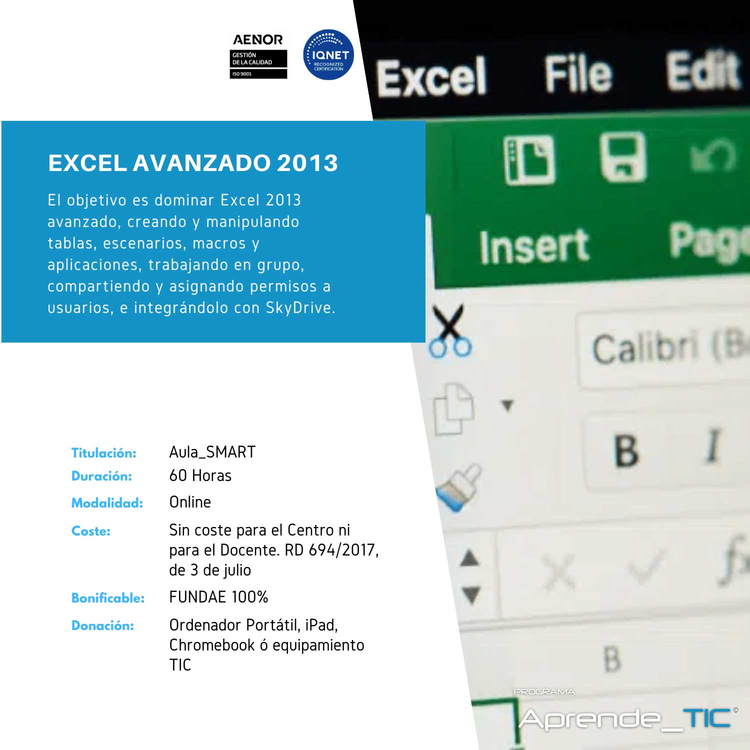 ¡Descubre nuestro curso Excel Avanzado 2013! En solo 60 horas, domina técnicas avanzadas y herramientas esenciales para optimizar tu trabajo con Excel. Desde funciones complejas hasta análisis de datos, lleva tus habilidades al siguiente nivel. ¡Inscríbete ahora y destaca en tu profesión!