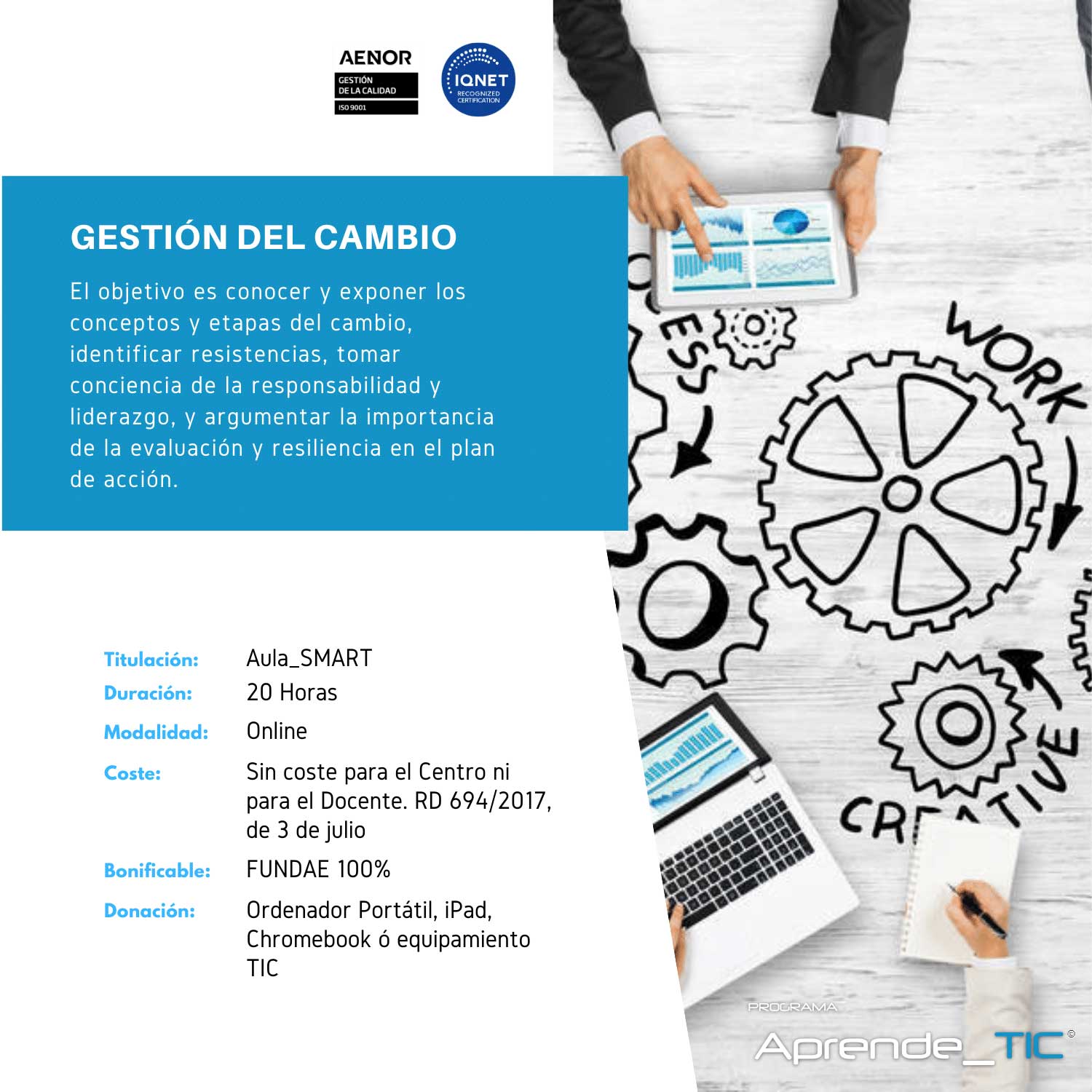 ¡Descubre nuestro curso Gestión del Cambio! En solo 20 horas, aprende a liderar y gestionar procesos de cambio de manera efectiva. Desarrolla habilidades clave para enfrentar desafíos y transformar tu organización. ¡Inscríbete ahora y lleva tu carrera al siguiente nivel!