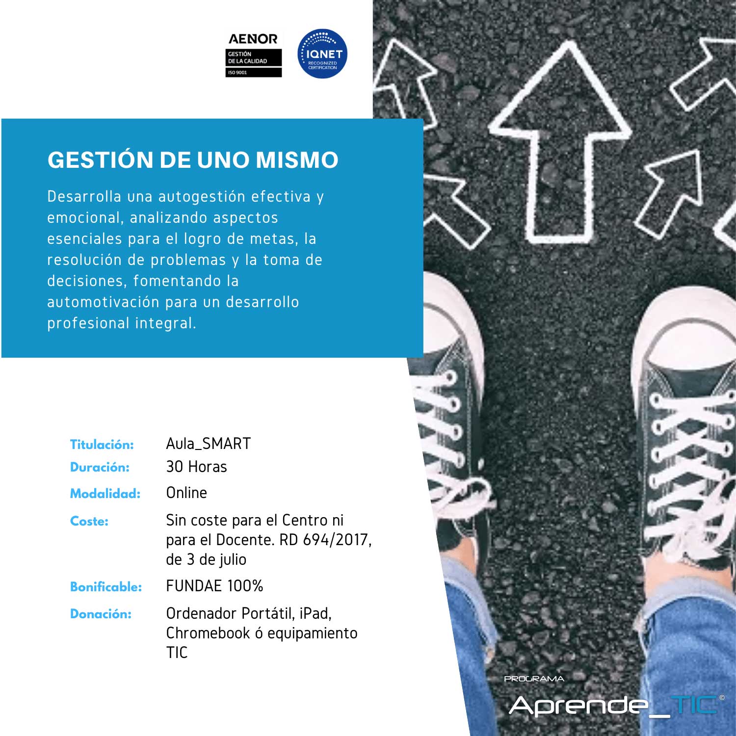 ¡Descubre nuestro curso Gestión de Uno Mismo! En solo 30 horas, aprende a autogestionarte de manera efectiva para alcanzar tus metas y tomar decisiones acertadas. Desarrolla habilidades en automotivación y manejo de emociones. ¡Inscríbete ahora y transforma tu vida!