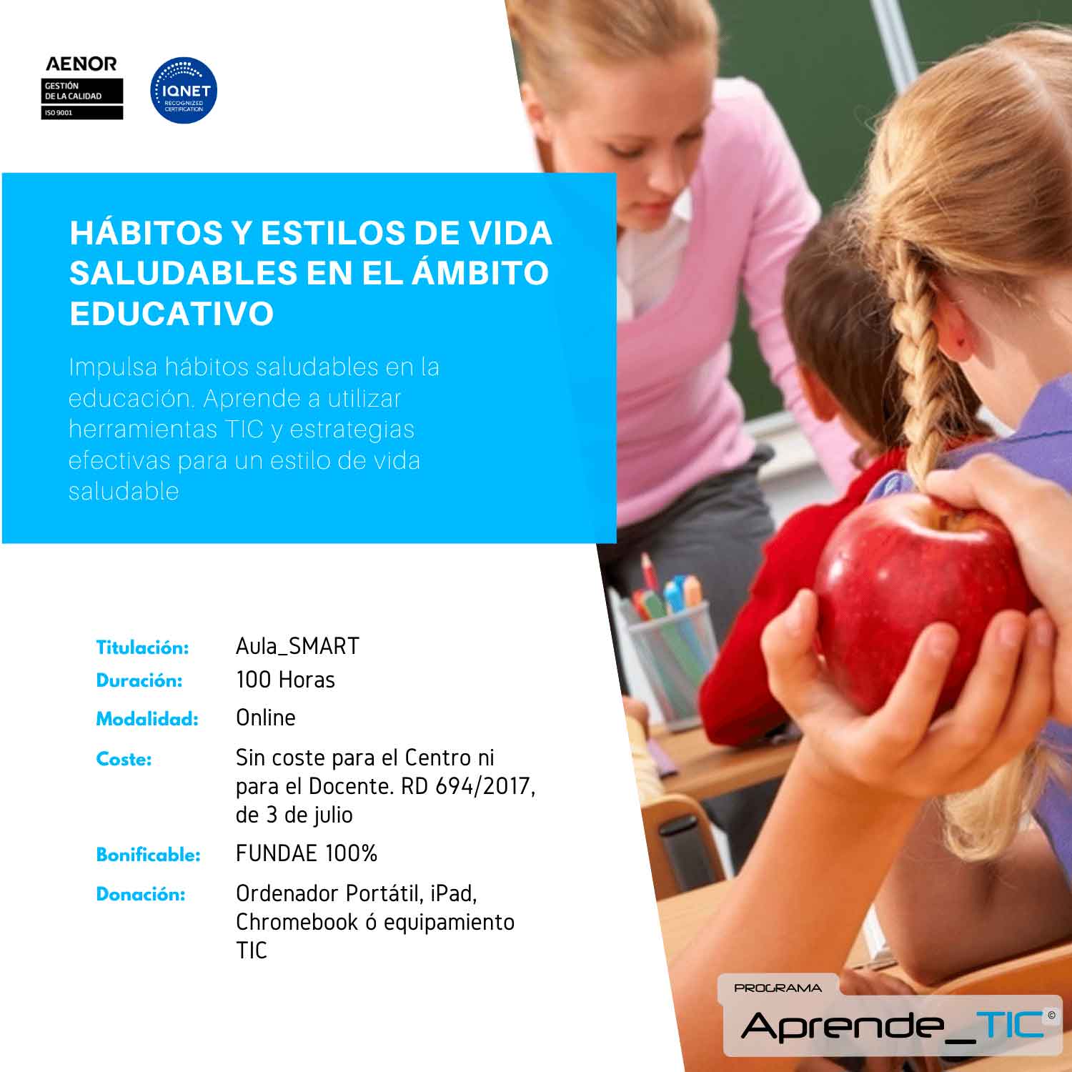 ¡Descubre nuestro curso Hábitos y Estilos de Vida Saludables en el Ámbito Educativo! En solo 100 horas, aprende a promover la salud y el bienestar en entornos educativos. Desarrolla competencias clave para fomentar estilos de vida saludables. ¡Inscríbete ahora y transforma tu entorno educativo!