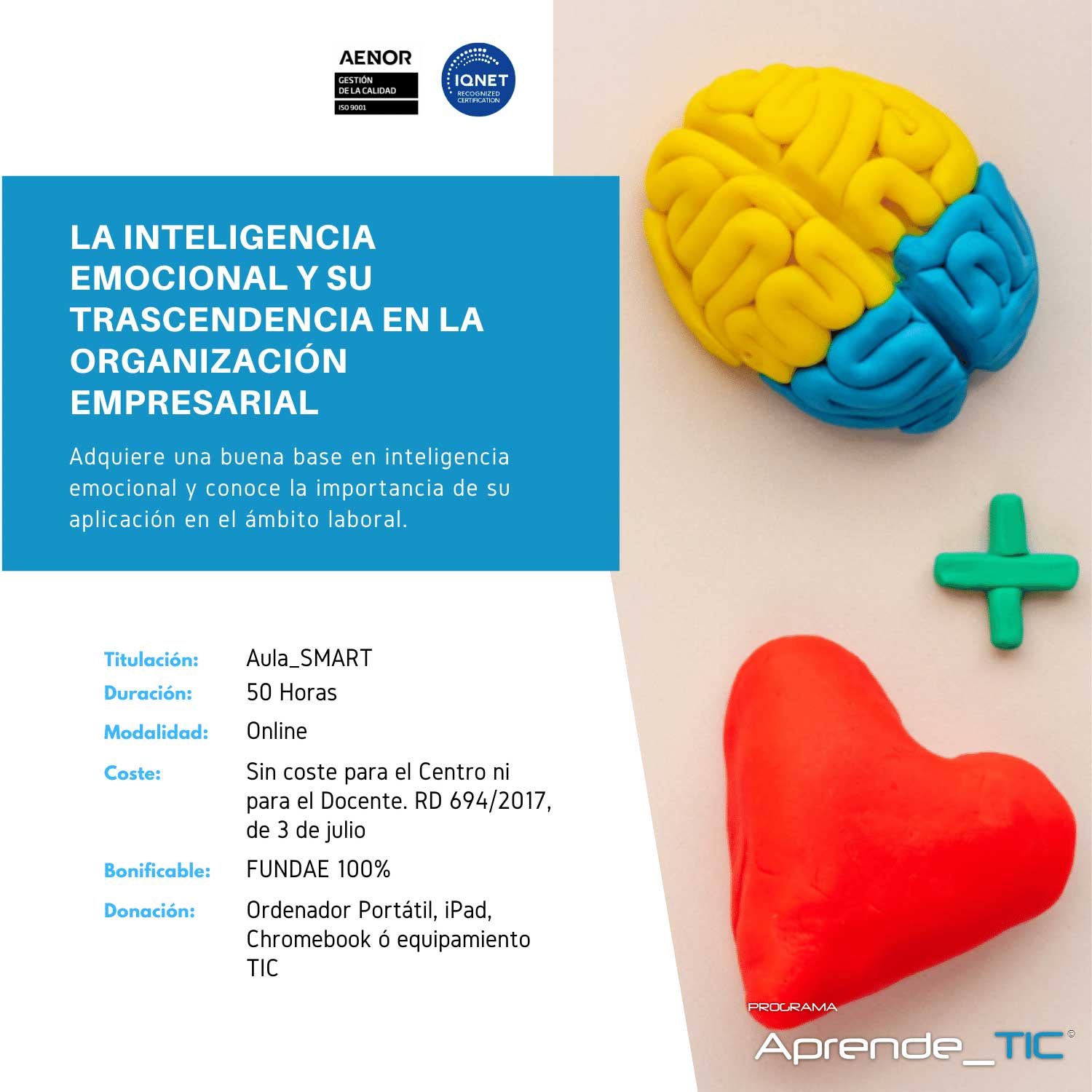 ¡Potencia tu empresa con nuestro curso de Inteligencia Emocional y su Trascendencia en la Organización Empresarial! En solo 50 horas, aprende a aplicar la inteligencia emocional para mejorar el ambiente laboral y la productividad. ¡Inscríbete ahora y transforma tu organización!