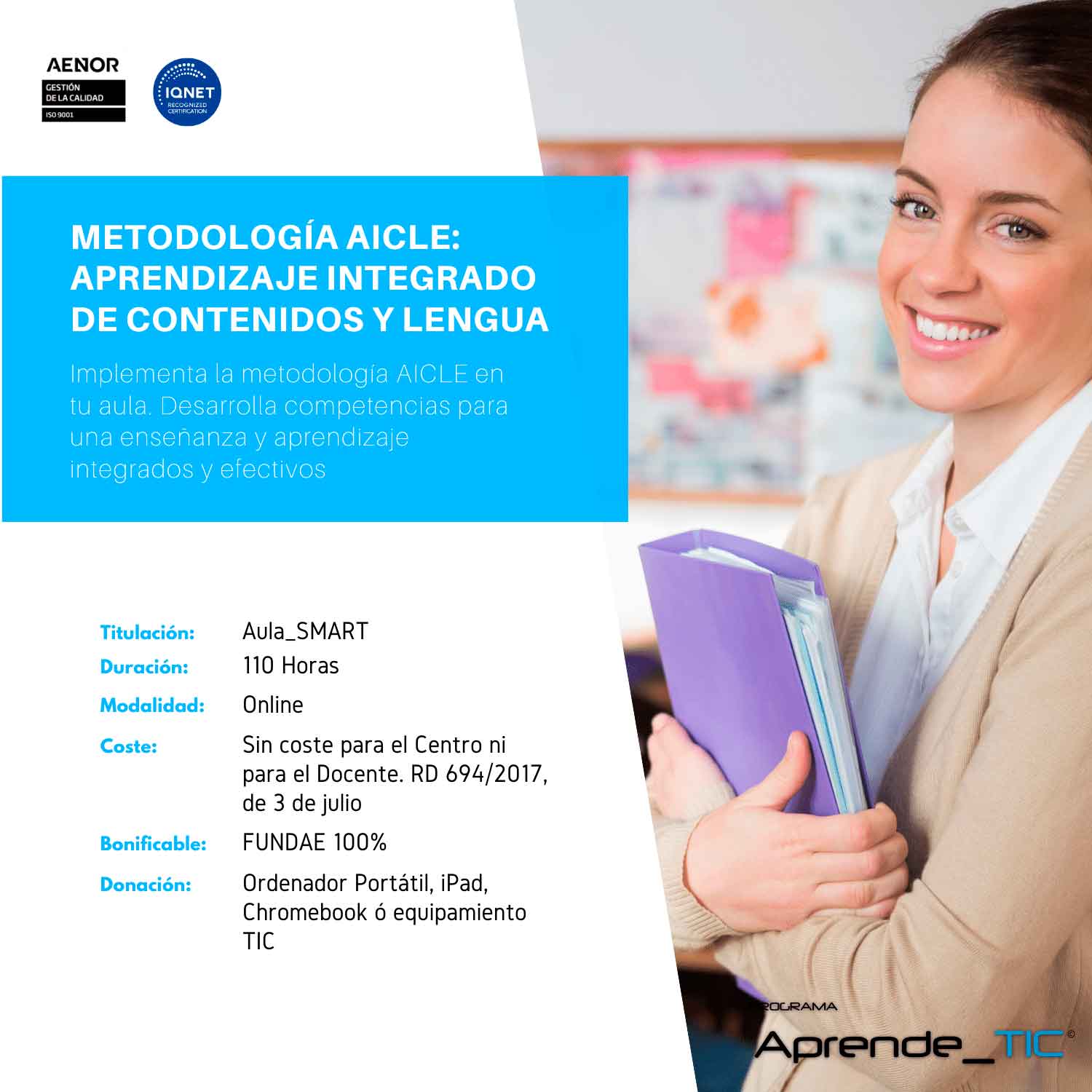 ¡Revoluciona tu enseñanza con nuestro curso Metodología AICLE: Aprendizaje Integrado de Contenidos y Lengua! En solo 110 horas, aprende a combinar contenido curricular y lengua extranjera de manera efectiva. ¡Inscríbete ahora y transforma tu método educativo!