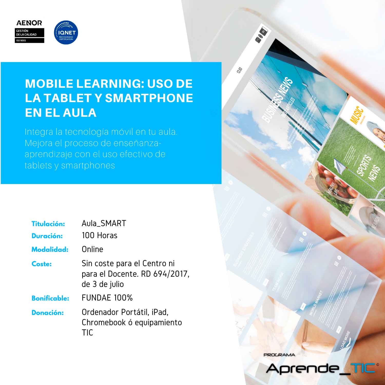 ¡Moderniza tu enseñanza con nuestro curso de Mobile Learning: Uso de la Tablet y Smartphone en el Aula! En solo 100 horas, aprende a integrar dispositivos móviles en el aula para mejorar el proceso educativo. ¡Inscríbete ahora y transforma tu método de enseñanza!