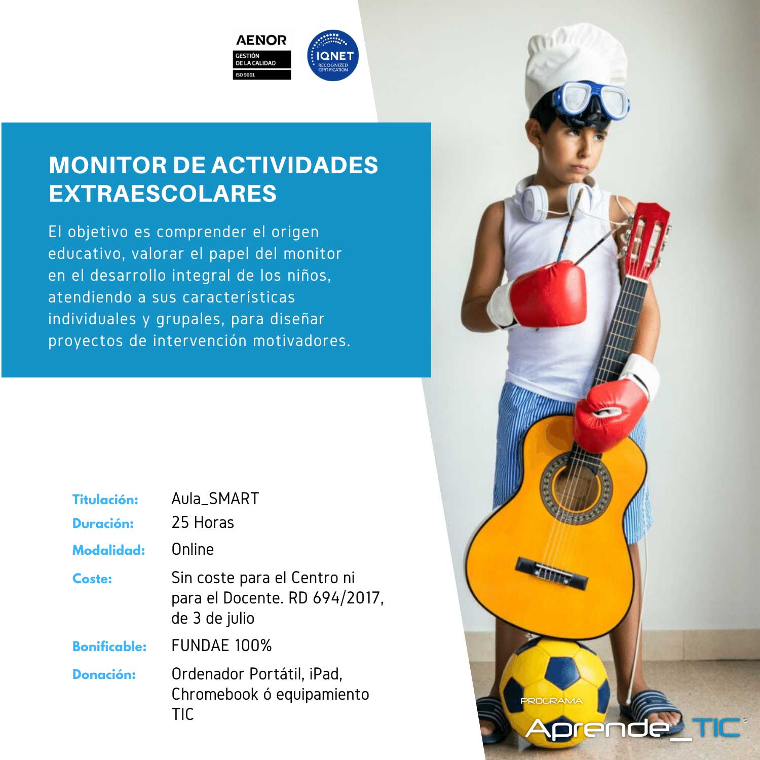 ¡Inspira y educa con nuestro curso de Monitor de Actividades Extraescolares! En solo 25 horas, adquiere las habilidades necesarias para organizar y dirigir actividades educativas y recreativas para niños. ¡Inscríbete ahora y comienza tu carrera como monitor!