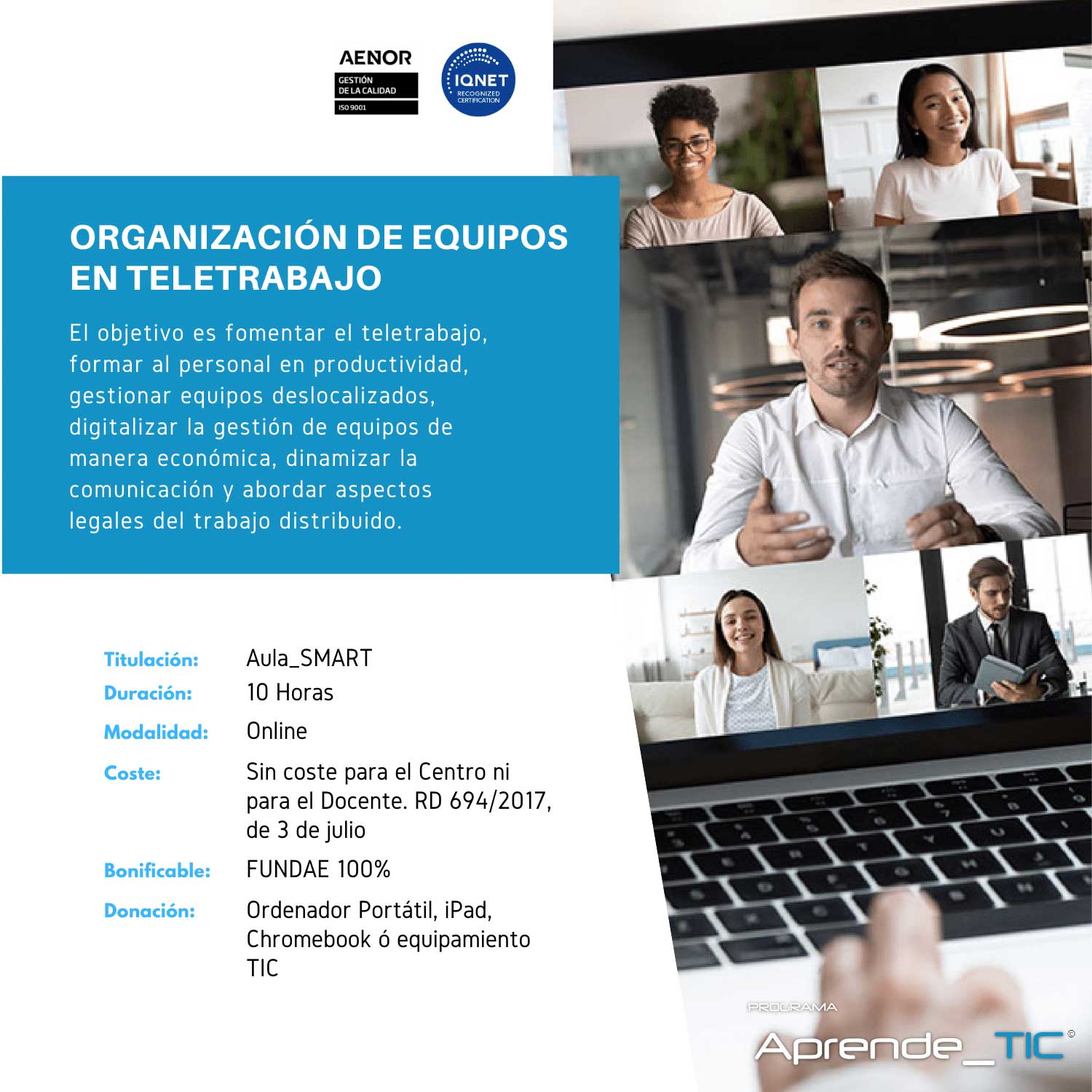 Mejora la gestión de tu equipo con nuestro curso de Organización de Equipos en Teletrabajo. En solo 30 horas, aprende a implementar técnicas efectivas para coordinar equipos remotos y aumentar la productividad. Inscríbete ahora y optimiza tu entorno laboral