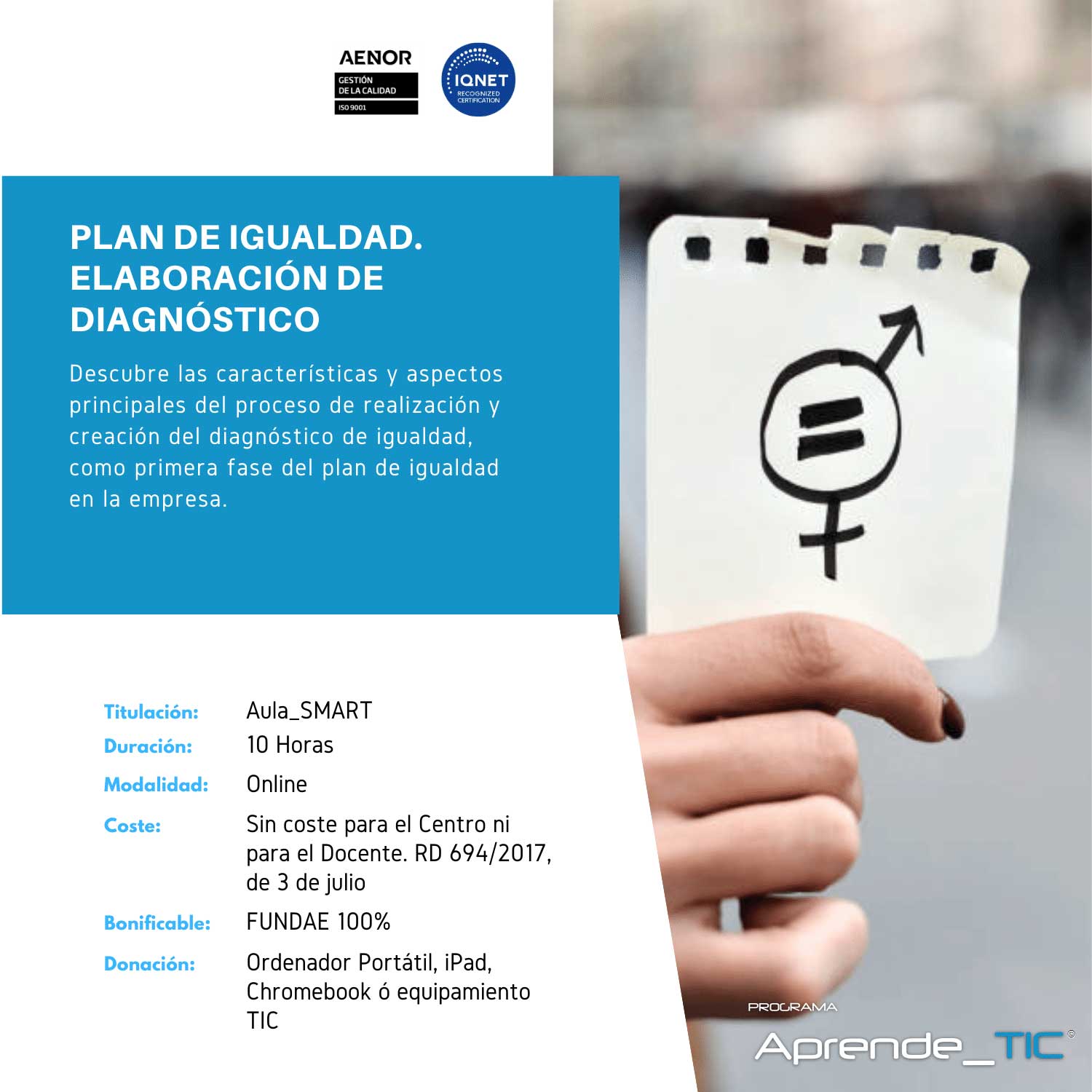 ¡Inscríbete en nuestro curso Elaboración de Diagnóstico! En solo 10 horas, aprenderás a identificar y analizar las necesidades de igualdad en tu organización. Mejora tus competencias y contribuye a un entorno más justo. ¡No esperes más y transforma tu futuro!