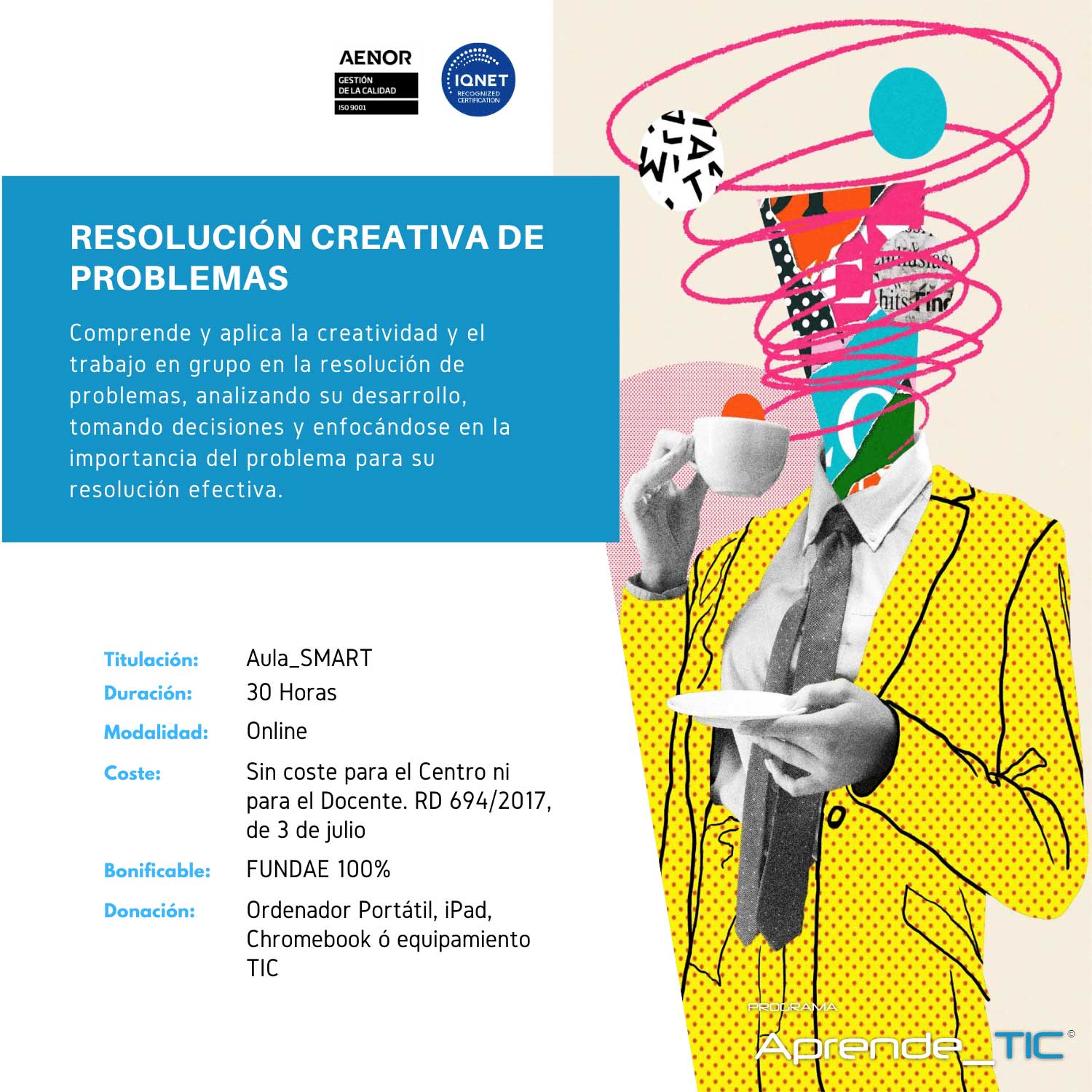 ¡Desbloquea tu creatividad con nuestro curso Resolución Creativa de Problemas! En solo 30 horas, aprenderás técnicas innovadoras para abordar y resolver desafíos de manera efectiva. Mejora tus habilidades y lleva tus soluciones al siguiente nivel. ¡Inscríbete ahora y transforma tu enfoque!