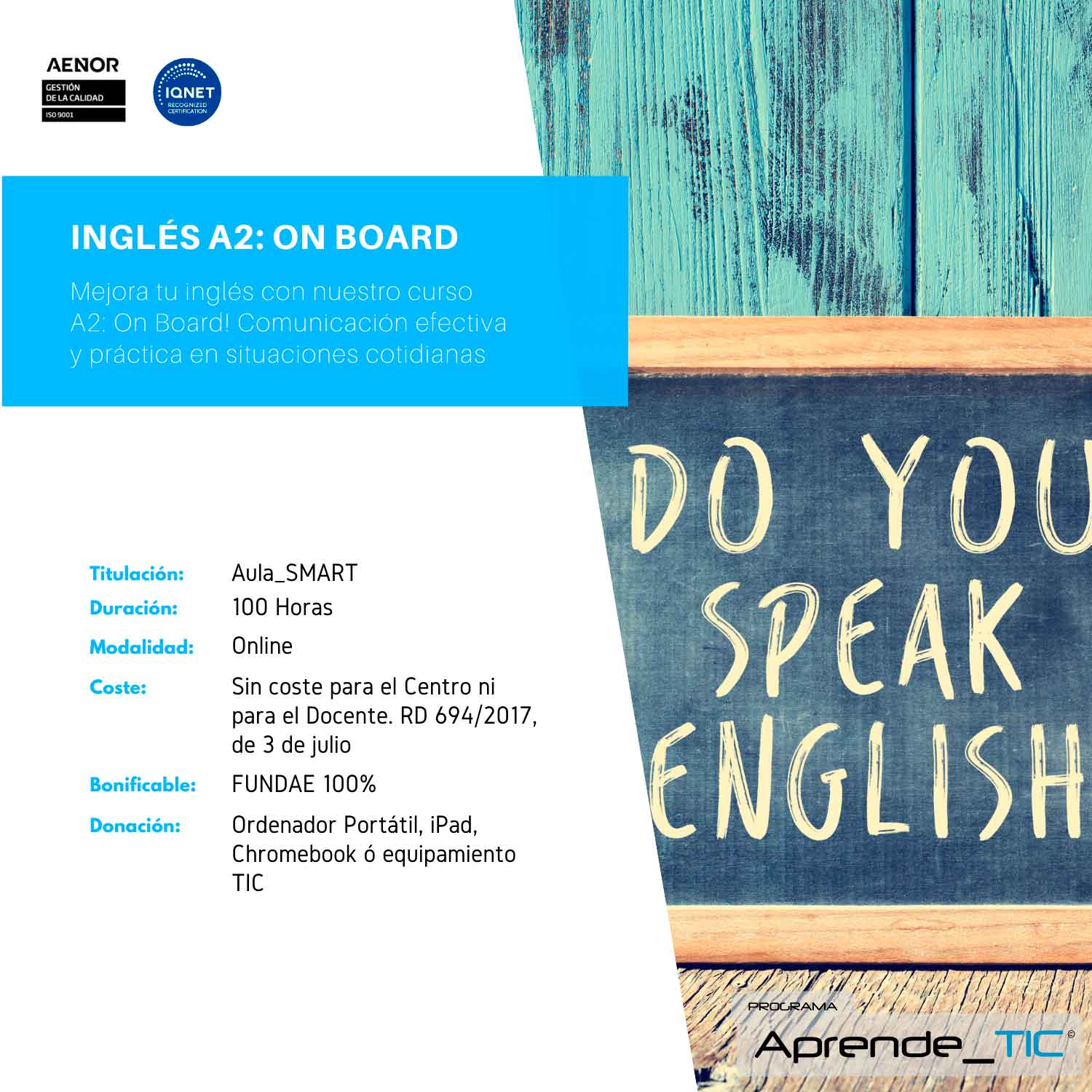 English A2: On Board face -to -face/virtual