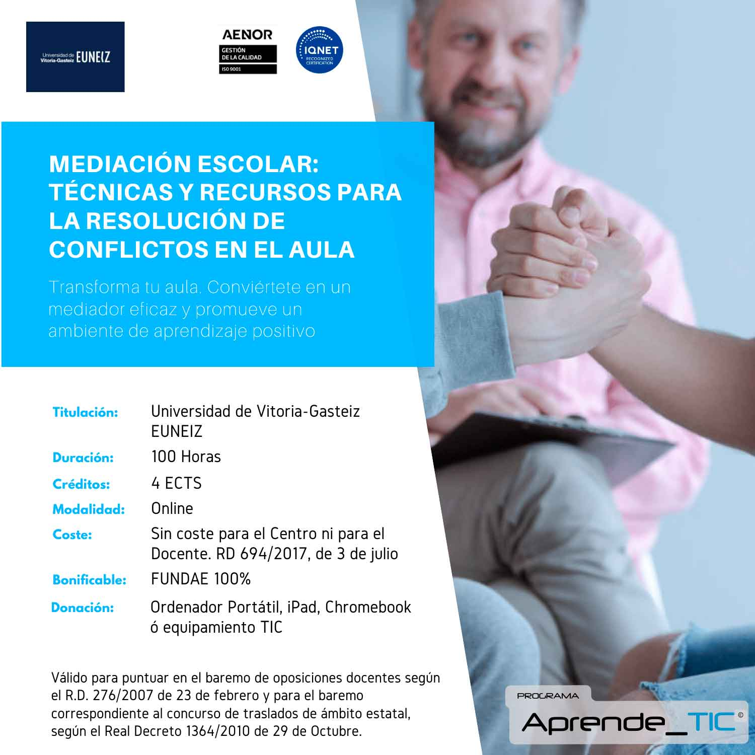 Mediación Escolar: Técnicas y Recursos para la Resolución de Conflictos en el Aula  Presencial/Virtual