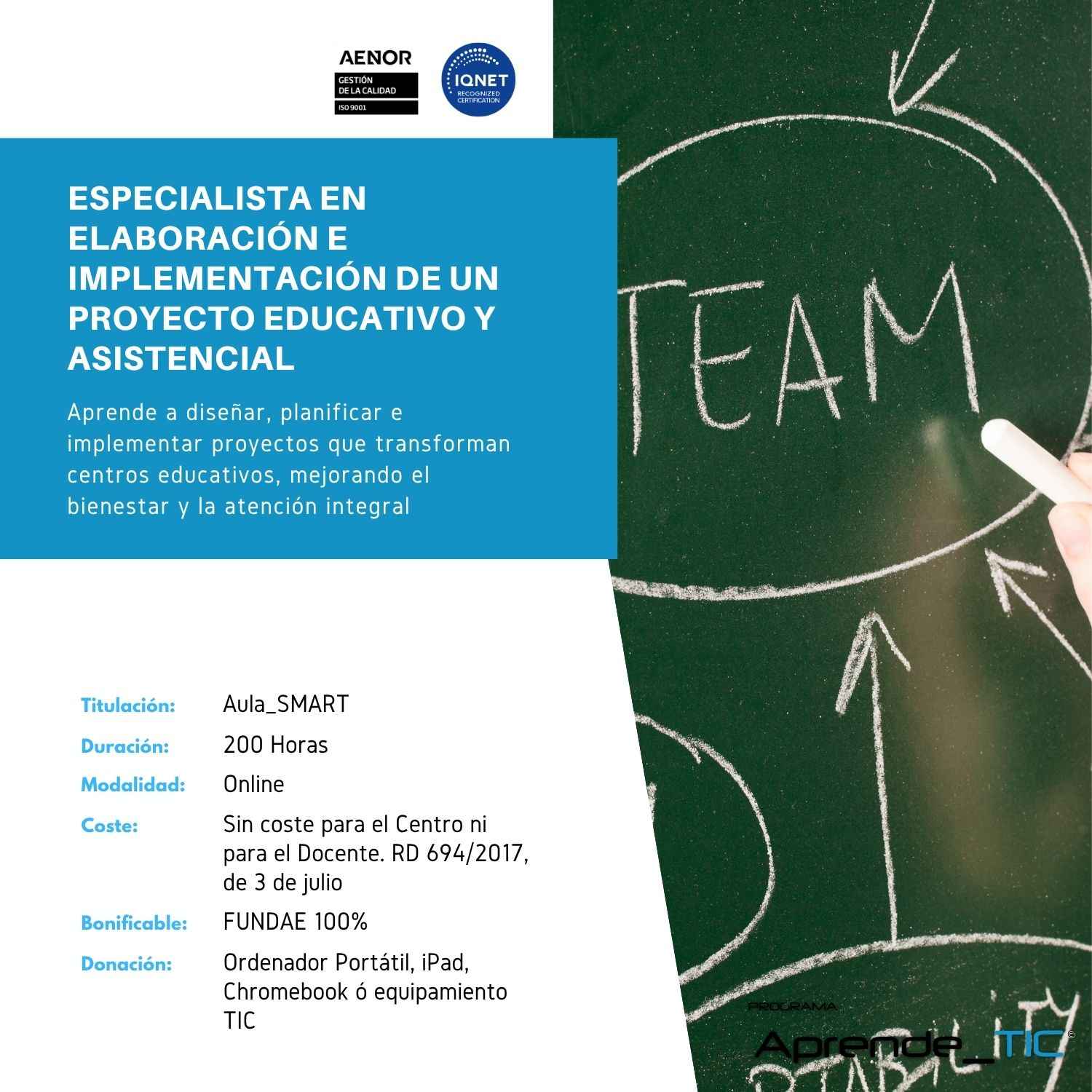 Especialista en Elaboración e Implementación de un Proyecto Educativo y Asistencial