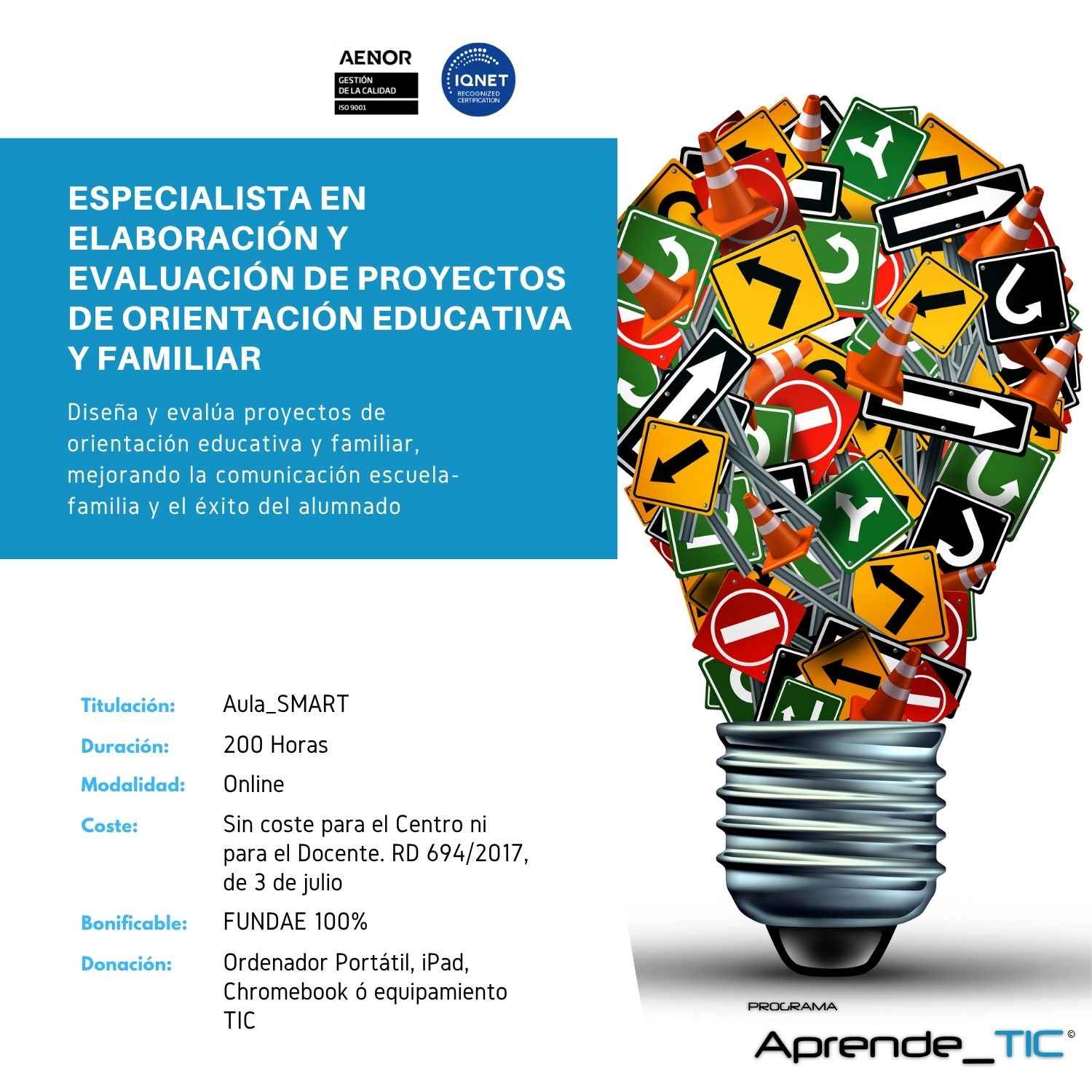 Especialista en Elaboración y Evaluación de Proyectos de Orientación Educativa y Familiar
