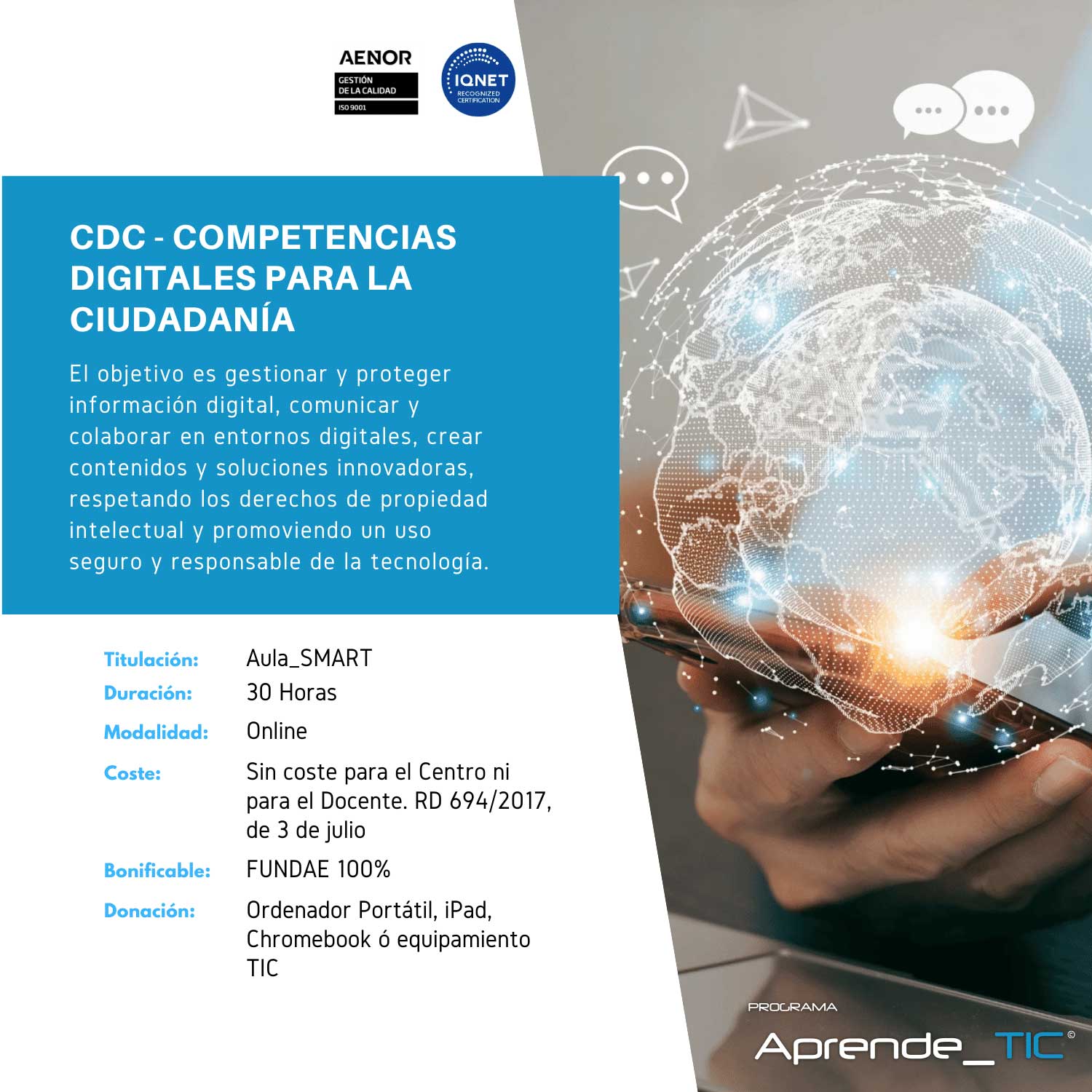 ¡Desarrolla tus competencias digitales! Este curso de 30 horas te enseñará a interactuar, compartir y colaborar en entornos digitales de manera segura y eficiente. Mejora tus habilidades tecnológicas y participa activamente en la sociedad digital. ¡Inscríbete ahora y transforma tu futuro!