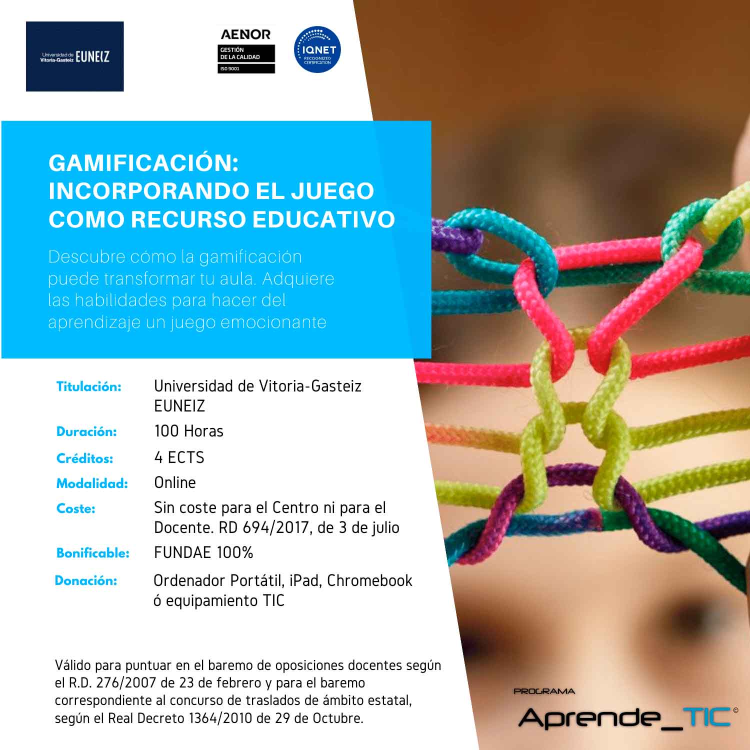 ¡Innova en tu aula con el curso “Gamificación: Incorporando el Juego como Recurso Educativo”! Aprende a utilizar técnicas de juego para motivar y comprometer a tus alumnos. Curso online, 100% bonificable y con titulación universitaria. ¡Inscríbete ahora y recibe un equipo TIC gratuito!