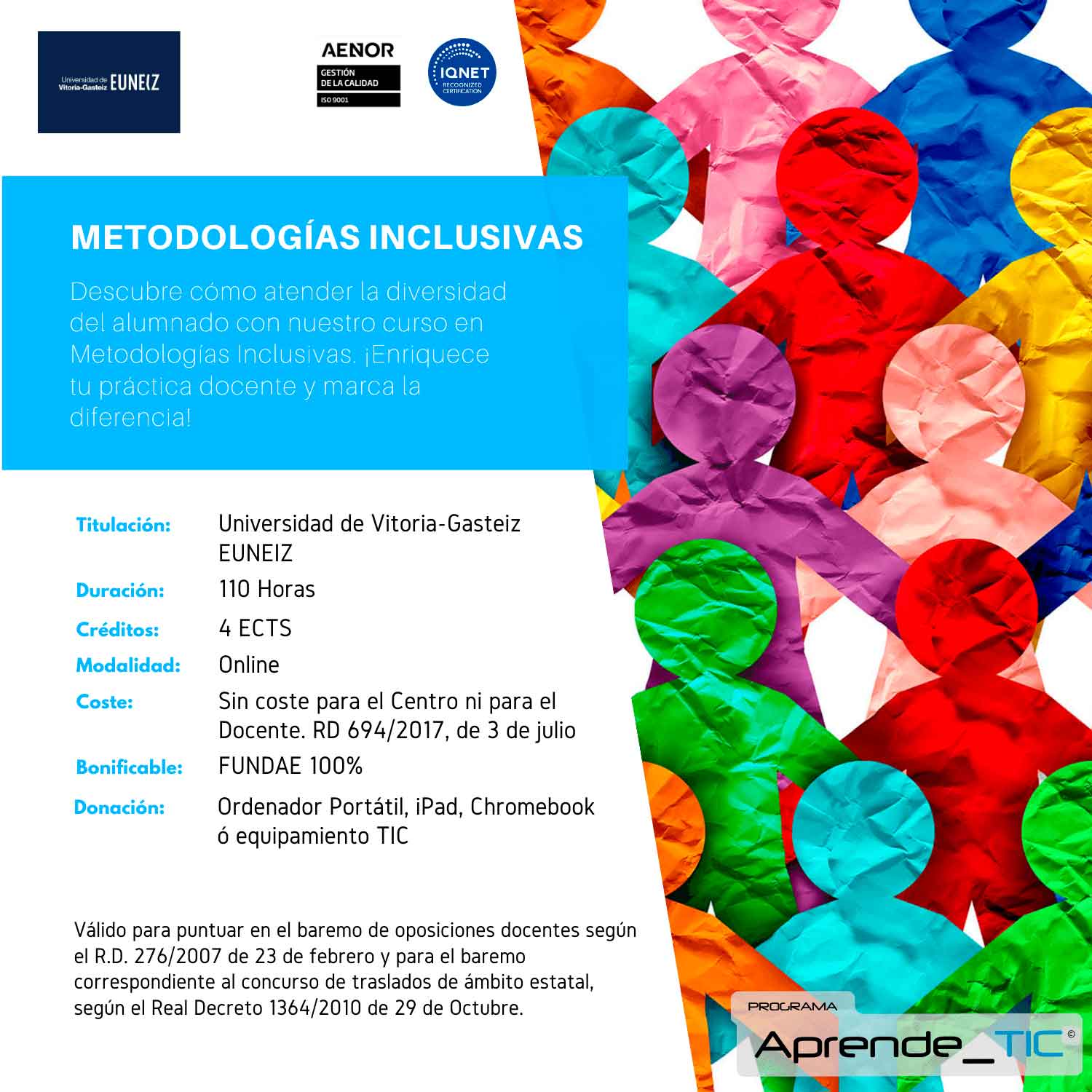 ¡Implementa la inclusión en tu aula con el curso “Metodologías Inclusivas”! Aprende estrategias efectivas para una educación inclusiva y obtén una titulación universitaria. Curso online, 100% bonificable y con equipo TIC gratuito. ¡Inscríbete ahora y transforma tu enseñanza!