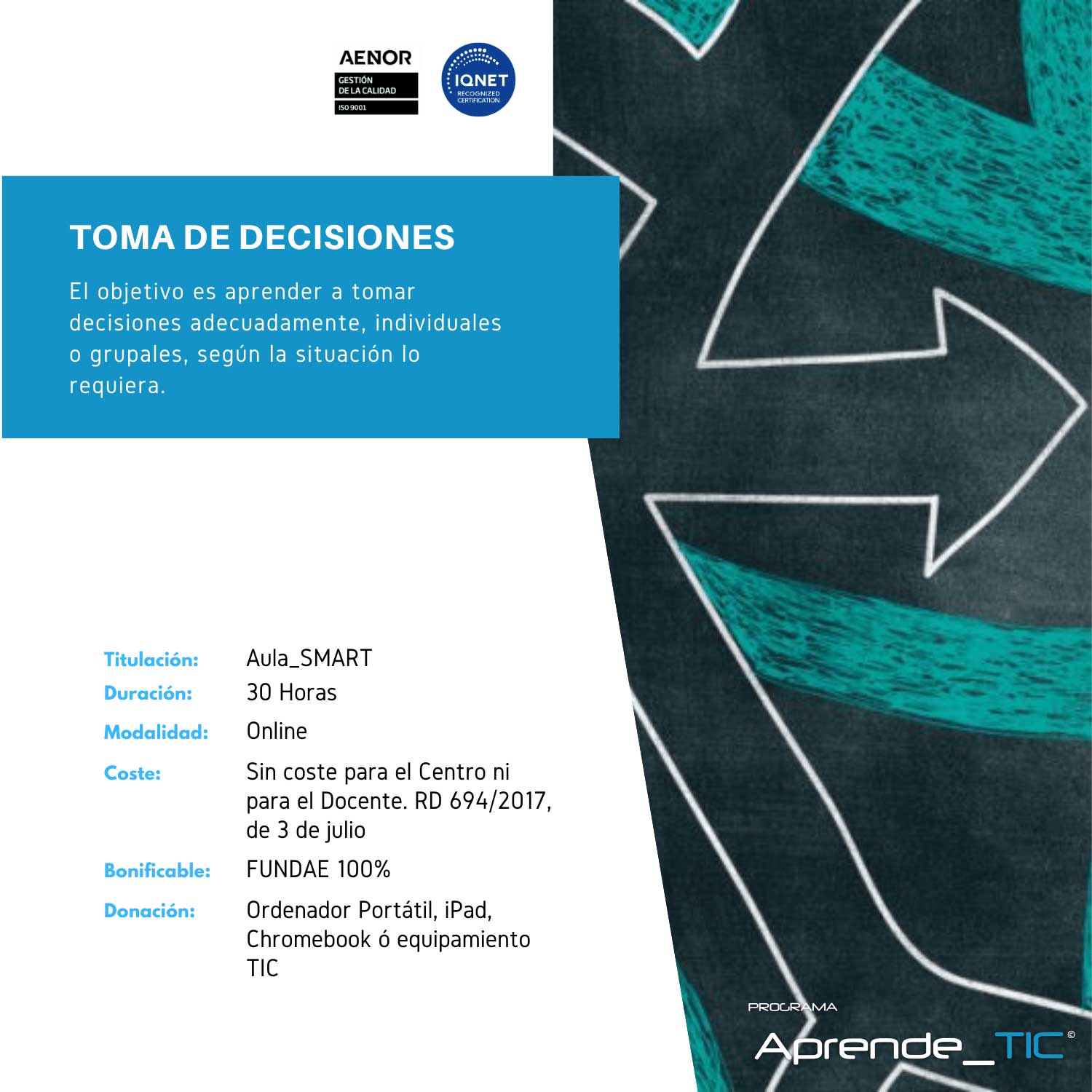 ¡Mejora tu capacidad de decisión con nuestro curso Toma de Decisiones! En solo 30 horas, aprenderás a evaluar opciones y tomar decisiones efectivas en cualquier situación. Desarrolla una mentalidad estratégica y lidera con confianza. ¡Inscríbete ahora y transforma tu futuro!