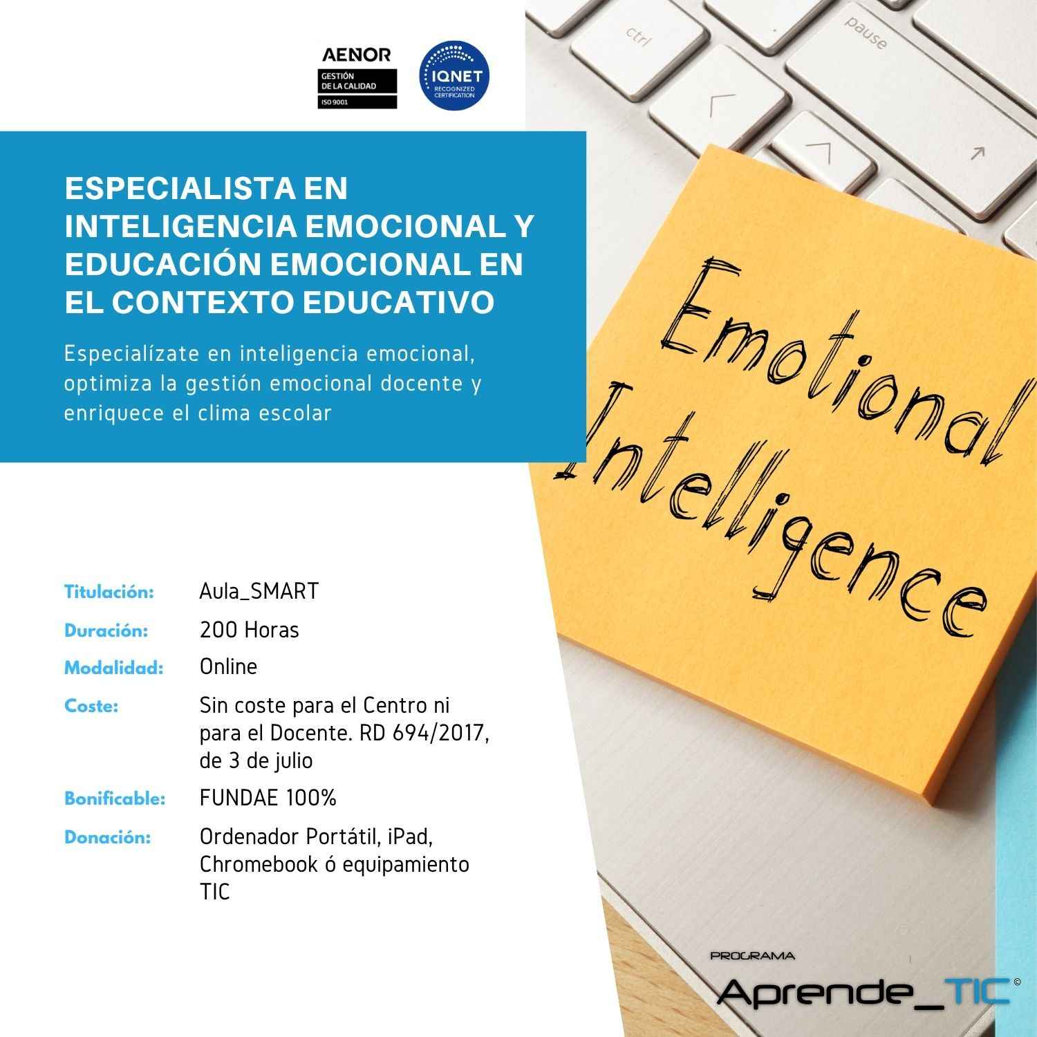Especialista en Inteligencia Emocional y Educación Emocional en el Contexto Educativo