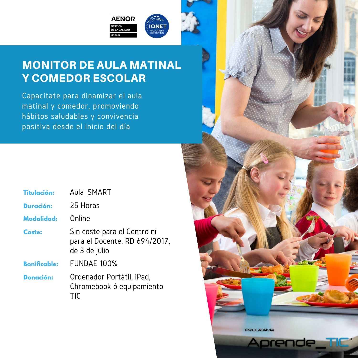 Monitor de aula matinal y comedor escolar